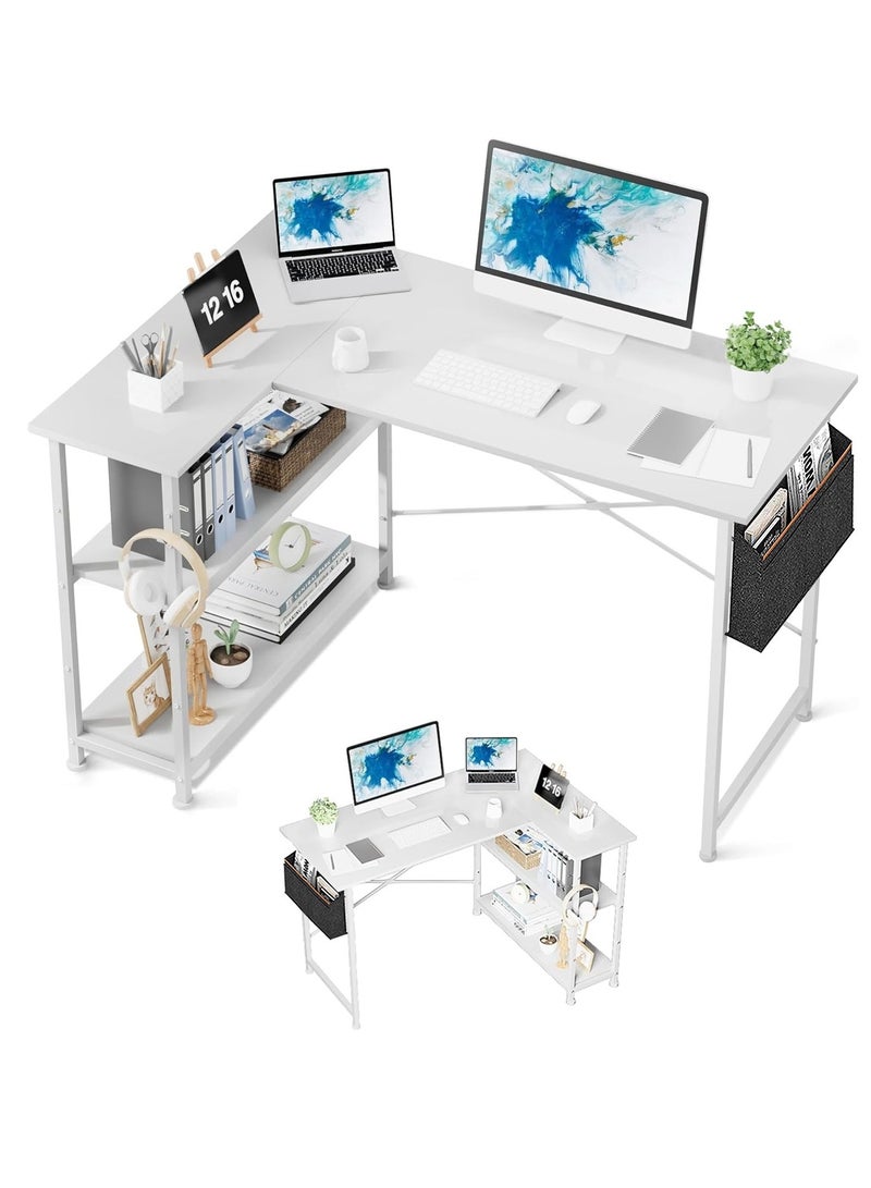 ZUIHAO L Shaped Computer Desk, L-Shaped Corner Desk with Reversible Storage Shelves for Home Office Workstation, Modern Simple Style Writing Desk Table with Storage Bag - Image 1